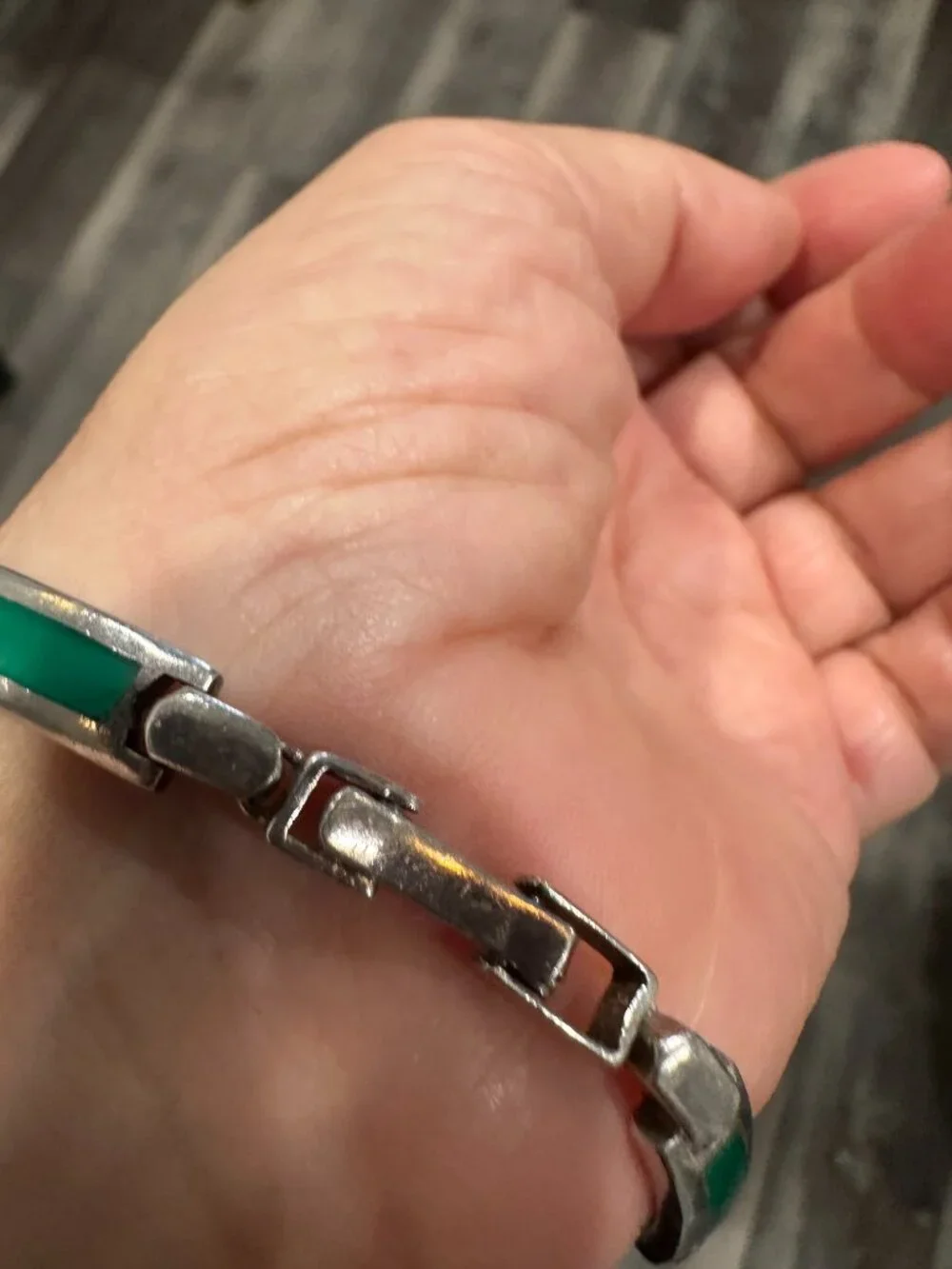 Vintage Sterling Silver 925 Natural Green Chalcedony Inlay 7 Link Heavy Bracelet